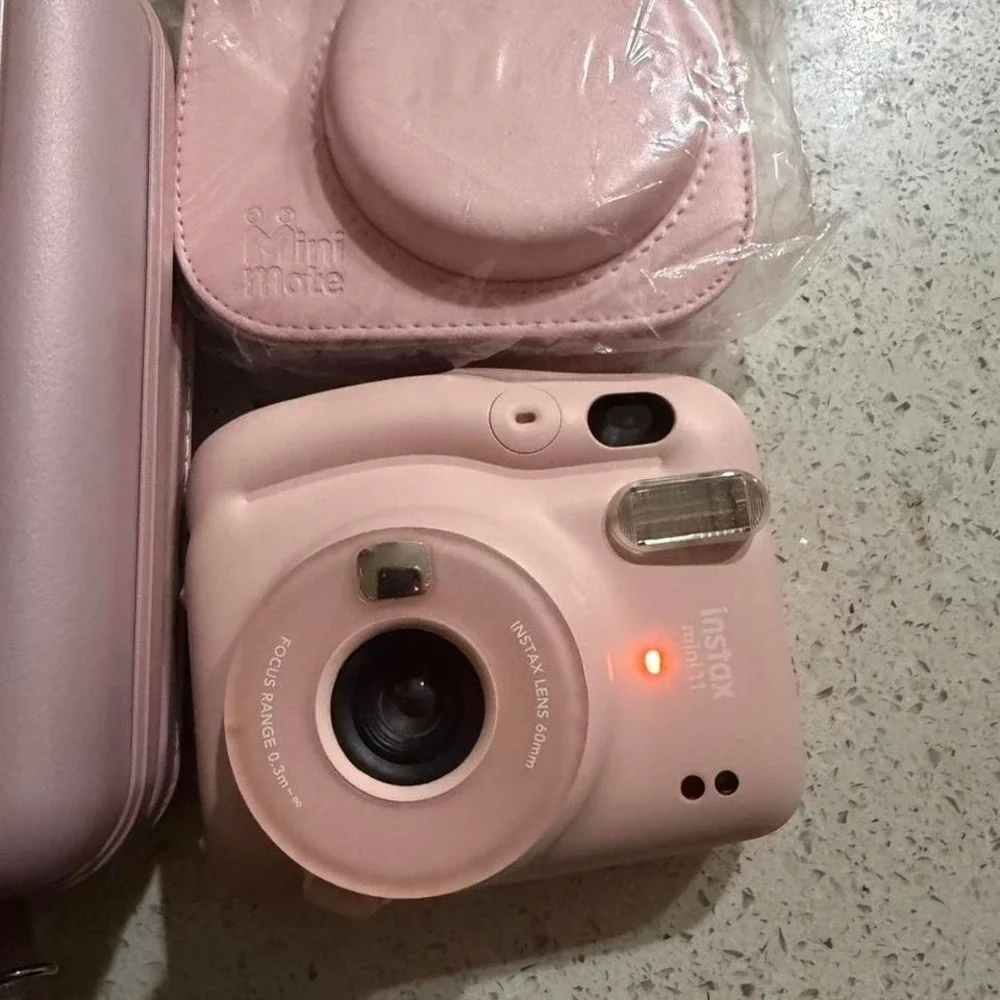Pink Instax Mini 9 camera with‎ 2 case and strap no battery cover